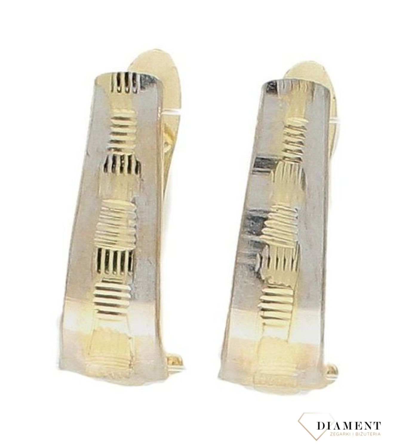 Złote kolczyki 585 brzegi białe złoto grawerowane KL 4712I (1).jpg